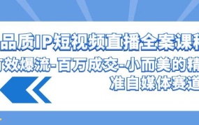 高品质 IP短视频直播-全案课程,有效爆流-百万成交-小而美的精准自媒体赛道