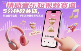 情感音乐短视频赛道,5分钟教会你,快速起号涨粉,手机简单操作即可完成