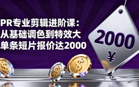 PR专业剪辑进阶课:从基础调色到特效大片的进阶技能,单条短片报价达2000