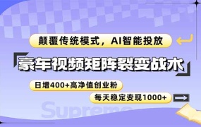 豪车视频矩阵裂变战术,颠覆传统模式,AI智能投放,日增400+高净值创业…