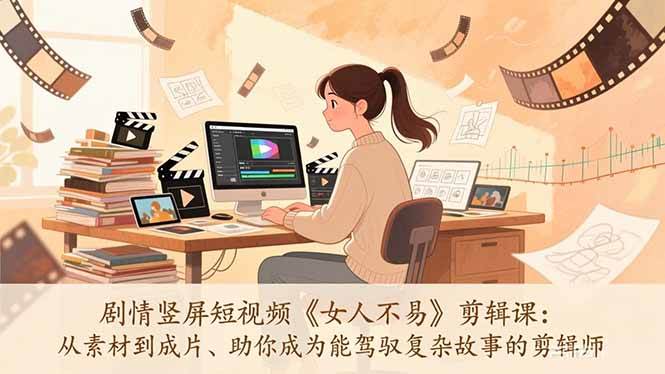 (17305期)剧情竖屏短视频《女人不易》剪辑课:从素材到成片、助你成为能驾驭复杂故事的剪辑师