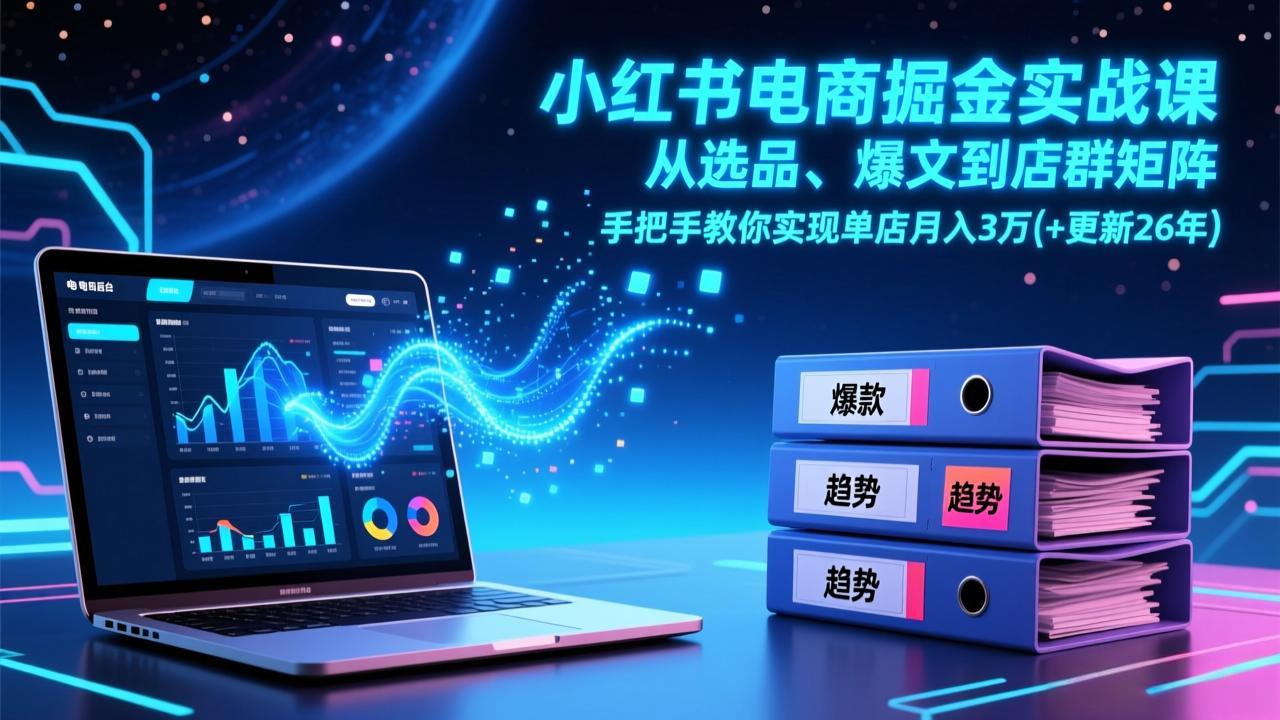 小红书电商掘金实战课,从选品、爆文到店群矩阵,手把手教你实现单店月入3万+(更新26年