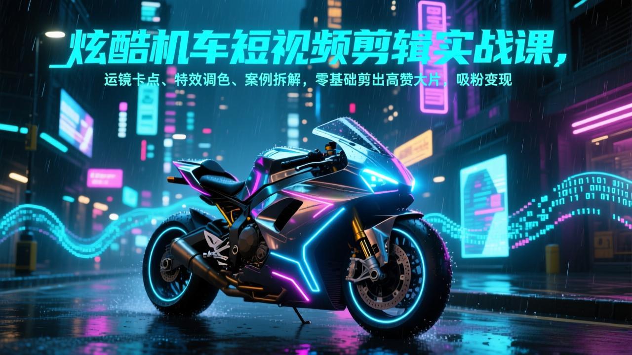 炫酷机车短视频剪辑实战课,运镜卡点、特效调色、案例拆解,零基础剪出高赞大片,吸粉变现